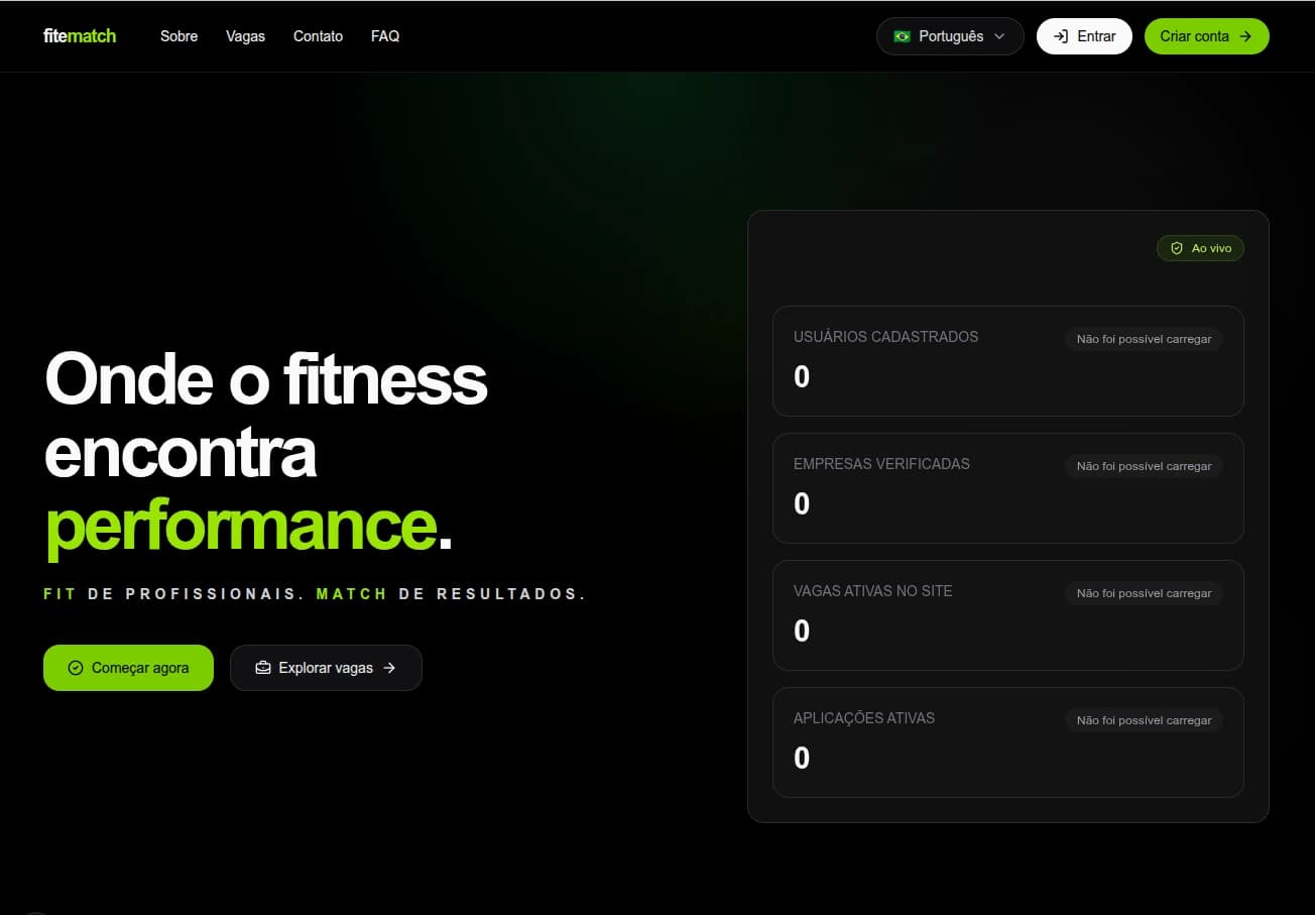 Página inicial do site fitematch